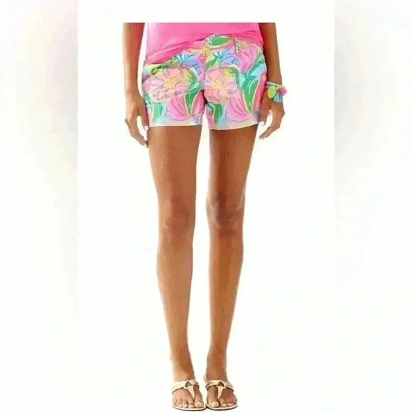 Lilly Pulitzer The Callahan Short Neon Pink Green Abstract Floral Shorts - Picture 3 of 6